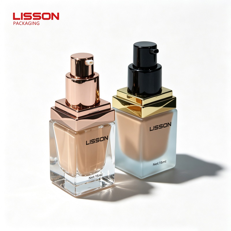 Square Foundation Bottles with Rose Gold and Gold Collars