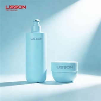 Conjunto de embalagens ecológicas para frascos cosméticos em PP/PE azul fosco