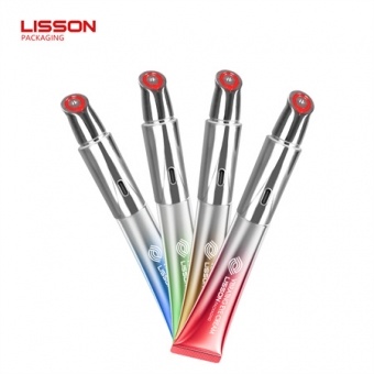 Tubo vibratório elétrico inovador para creme dos olhos com aplicador de metal.