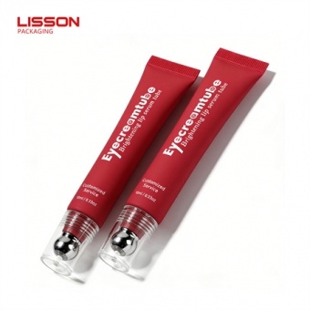 Creme para os olhos em bisnaga de 10ml com revestimento em polietileno.