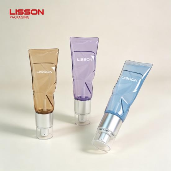 Tubo cosmético de luxo em PETG transparente com bomba dosadora de loção