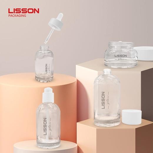Conjunto de frascos de embalagem cosmética de vidro de luxo