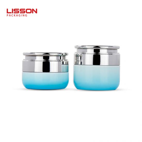 Conjunto de Frasco e Pote de Vidro Cosmético com Gradiente Azul de Luxo