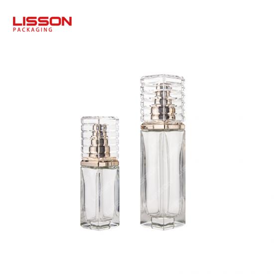 Conjunto de frasco e pote de vidro cosmético quadrado de luxo