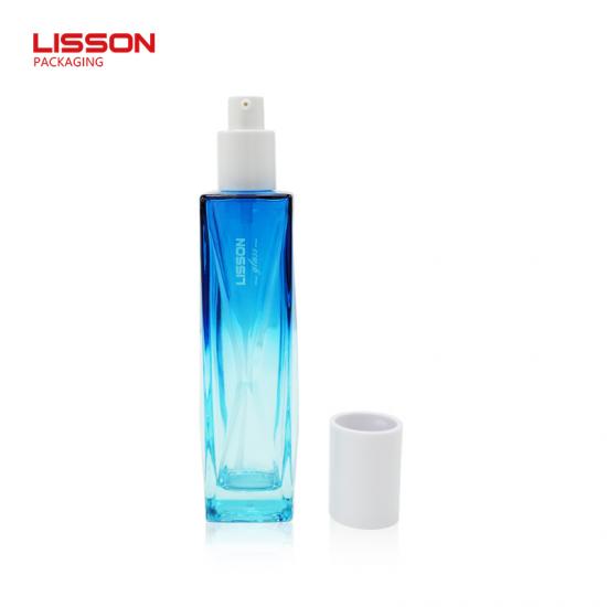 Embalagem de cuidados com a pele de vidro quadrada com gradiente azul de luxo personalizada