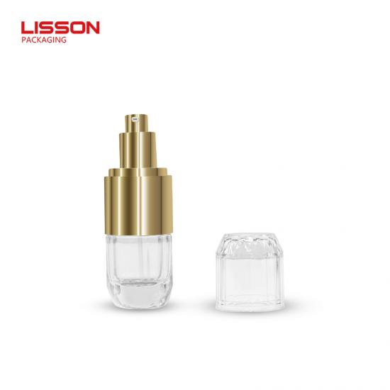 Embalagem de cuidados com a pele de vidro de luxo personalizada com detalhes em dourado