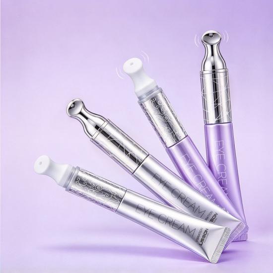 Tubo de creme para os olhos com aplicador vibratório de cerâmica e metal