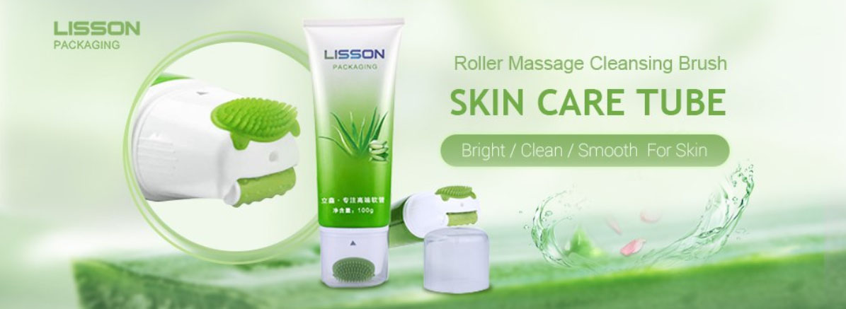 Escova de limpeza facial com rolo massageador especial para cuidados com a pele, tubo de plástico.